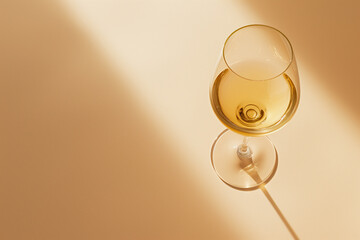 Glass of white wine with elegant shadow, luxury and relaxation concept.