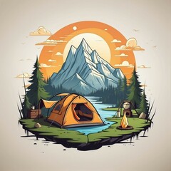 camping with mountain and forest views, for t-shirt