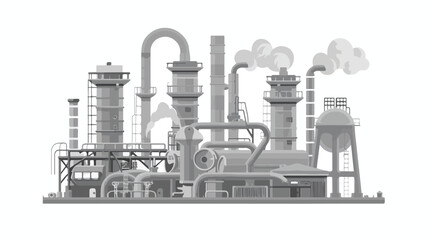 Industrial plant with pipes icon. Gray monochrome i