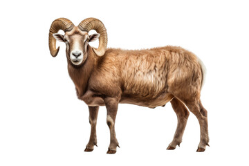 Majestic Ram Posing Against White Elegance. On White or PNG Transparent Background.