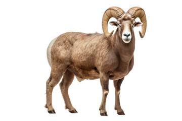 Majestic Ram Gazing Against Pure White Backdrop. On White or PNG Transparent Background.