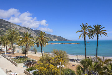 Palmes Beach in sunny day in Menton, France