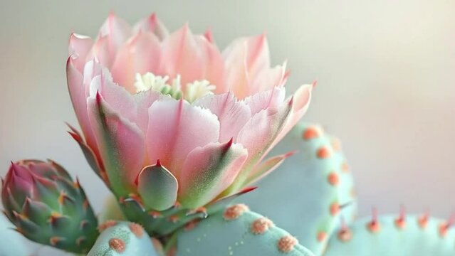 A pink flower with green leaves and a blue stem 4K motion
