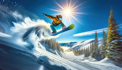snowboarder executing an impressive mid-air jump - obrazy, fototapety, plakaty
