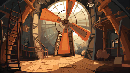 Inside a windmill .. 2d flat cartoon vactor illustration