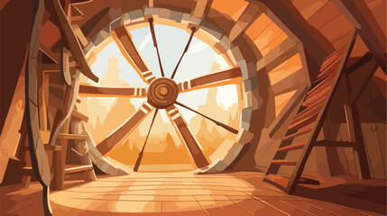 Inside a windmill .. 2d flat cartoon vactor illustration - obrazy, fototapety, plakaty