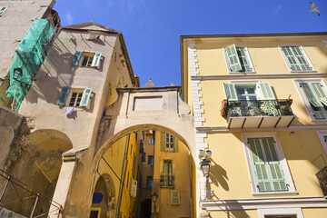 Vintage houses in downtown in Menton, France