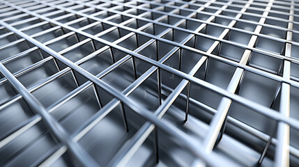 Silver 3D mesh of straight lines evokes a precise, modern texture in linear pattern.