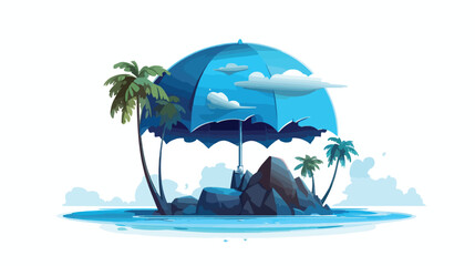 Fototapeta na wymiar Island with a blue ball and umbrella 2d flat cartoon