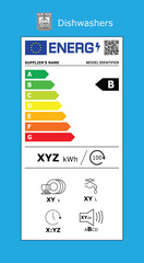 Vector EU energy rating label -dish washing. European Union energy label editable pictogram. EU domestic appliances energetic class. 