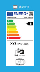 Vector EU energy rating label - displays. European Union energy label editable pictogram. EU domestic appliances energetic class. 