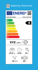 Vector EU energy rating label - washing machine. European Union energy label editable pictogram. EU domestic appliances energetic class. 