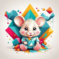 cute mouse with 3D geometric background for t-shirt