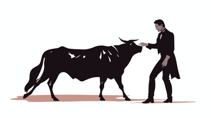 Isolated illustration of matador and bull  black an