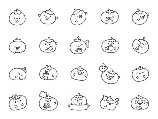 Cute kawaii tomato character. Coloring Page. Happy vegetable cartoon food. Hand drawn style. Vector drawing. Collection of design elements.