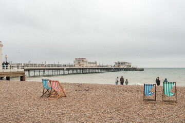 Worthing, West Sussex, England, Uk, Deck chairs on the seafront
