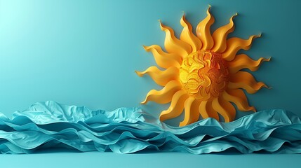A 3D sticker of a bright sun, adhered to a solid blue background, representing warmth and positivity