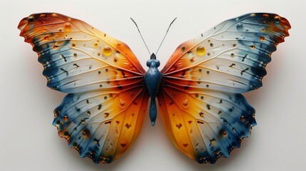 A 3D sticker of a colorful butterfly, positioned on a solid white background, evoking a sense of...