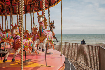Worthing, West Sussex, England, Uk, Merry go round on the seafront