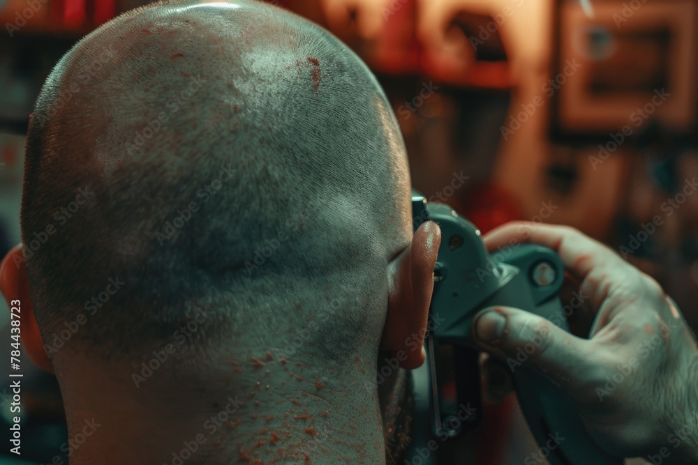 Poster bald man holding a video game controller. perfect for gaming enthusiasts