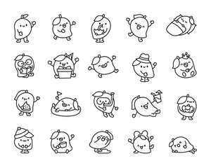 Mango character. Coloring Page. Funny fruit hero. Hand drawn style. Vector drawing. Collection of design elements.
