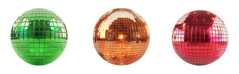 red orange and green disco ball isolated on white background. 