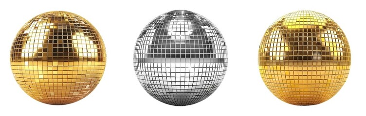silver gold and yellow disco ball isolated on white background . 
