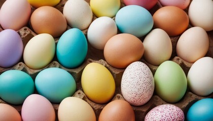 Happy Easter day decoration colorful eggs in nest on paper background