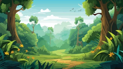 Rolgordijnen Jungle landscape with trees and plants vector illustration © iclute4