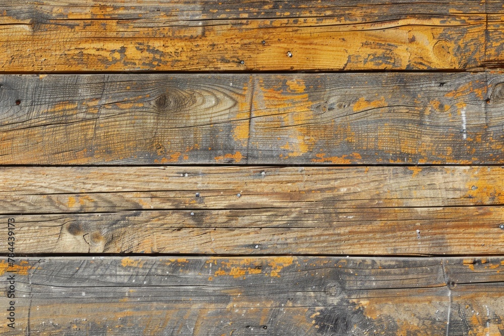 Poster close-up of weathered wooden wall with peeling paint. ideal for background or texture use