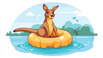 Obraz na płótnie Canvas Kangaroo with inflatable circle in form of donut on