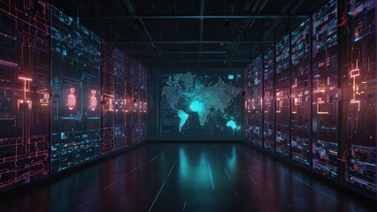 world map in binary code tunnel conection concept
