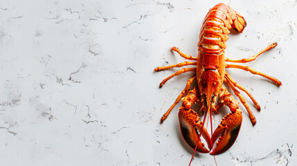 Top view of roasted lobster on a clean light background. Copy space, aesthetic restaurant template. Generative AI - obrazy, fototapety, plakaty