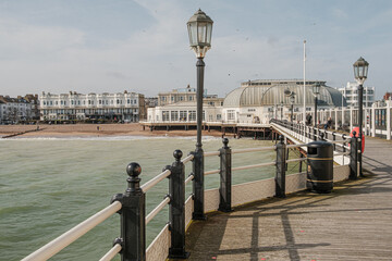 April 2023, Worthing, West Sussex, England, Uk, Beach and building around worthing seafront