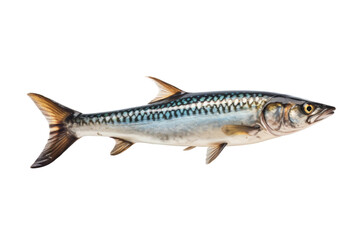 Obraz premium Realistic mackerel fish illustration, silver blue ocean seafood graphic, detailed marine animal PNG for menus and packaging isolated on Transparent Background