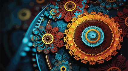 Lacy colorful clockwork pattern. Digital fractal ar