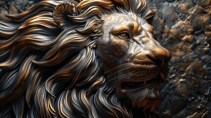A 3D sticker of a roaring lion, positioned on a solid silver background, symbolizing strength and...