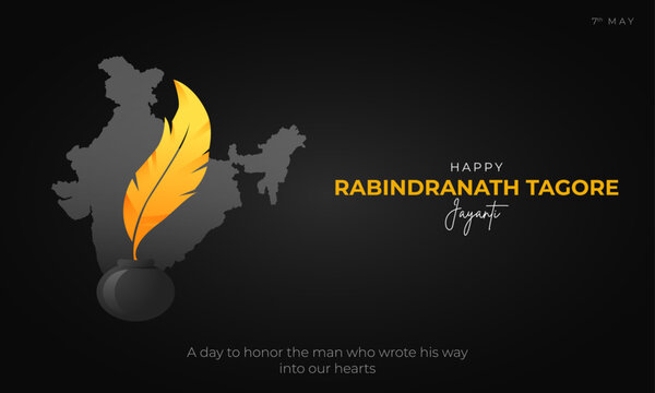 Happy Rabindranath Tagore Jayanti Banner and Greetings. Birthday of Rabindranath Tagore Celebration Banner Vector Illustration