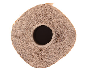 Brown toilet paper roll, eco-friendly, non-toxic, isolated on white