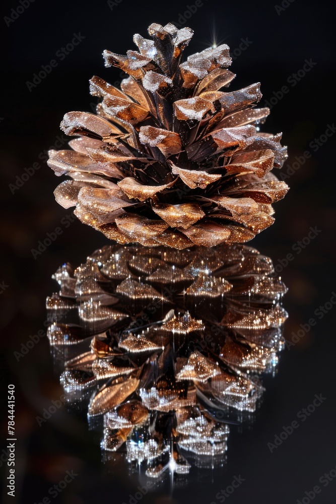 Poster Close-up of a pine cone on a reflective background. Great for nature and texture concepts