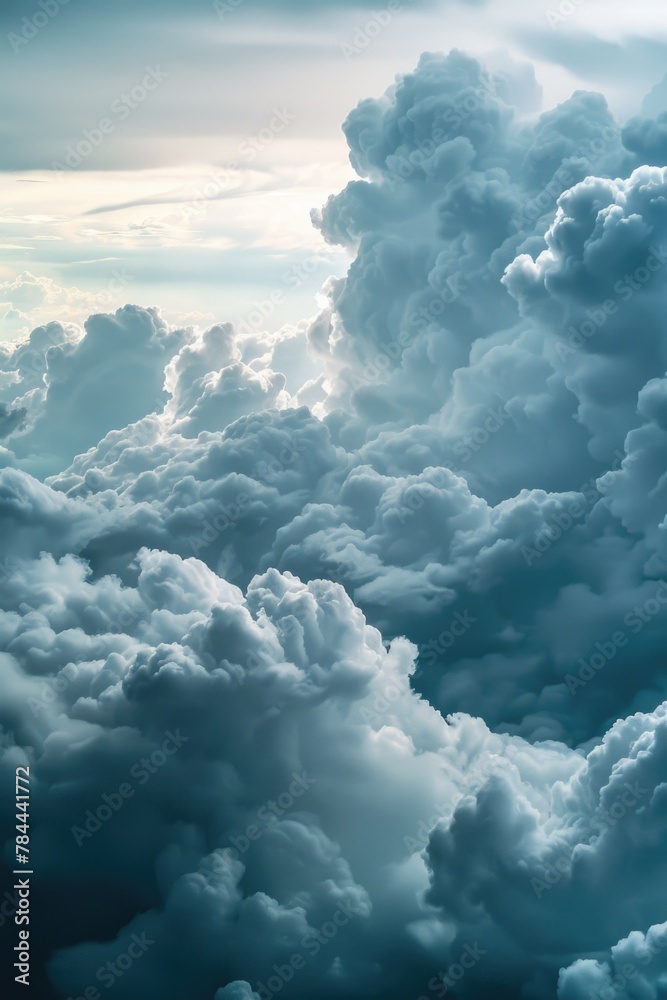 Poster a plane flying through a cloudy sky. suitable for travel or aviation concepts