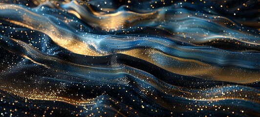 abstract glitter background. blue, gold and black. banner. generative ai