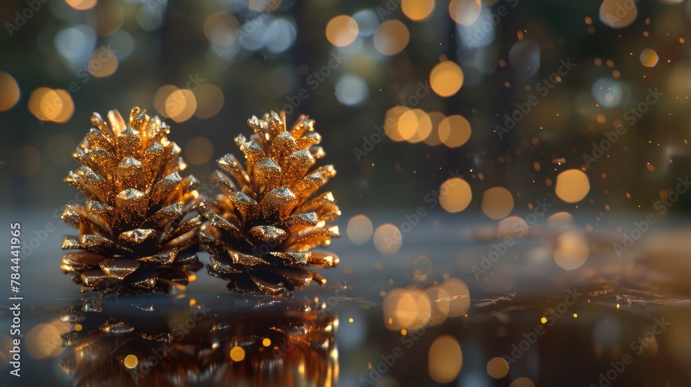 Aufkleber pine cones arranged on a table, suitable for rustic decor projects