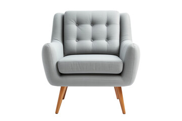 Elegant Grey Chair With Wooden Legs. On White or PNG Transparent Background.