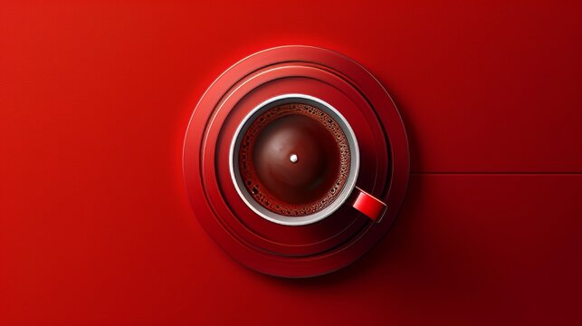 This coffee power modern banner shows a cup top view, a mug with hot beverage, and a red switch with the maximum level. Perfect advert for a cafe or cafeteria.