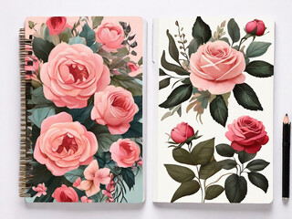 Beautiful romantic flower collection with roses leaves floral bouquets flower compositions Notebook cover