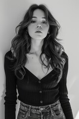 Fototapeta premium Woman standing in front of white wall