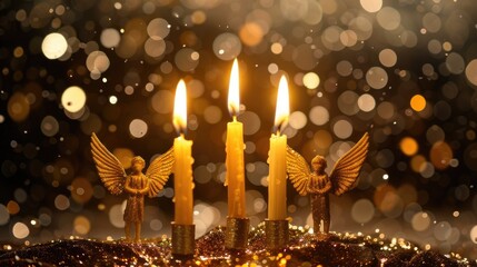 Fototapeta premium A festive cake decorated with candles and angel wings, perfect for birthday celebrations