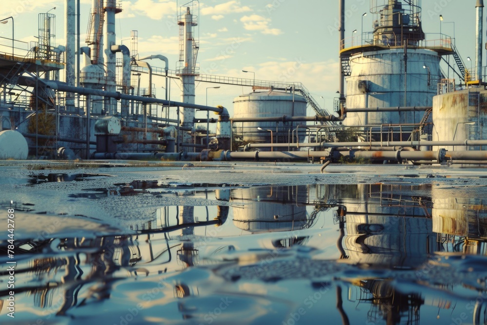 Aufkleber A view of a factory with numerous pipes and tanks. Suitable for industrial concepts and manufacturing themes