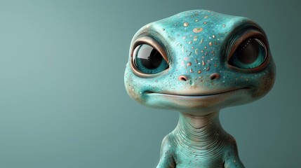 A cute cartoon sticker of a friendly alien, positioned on a solid turquoise background, sparking...